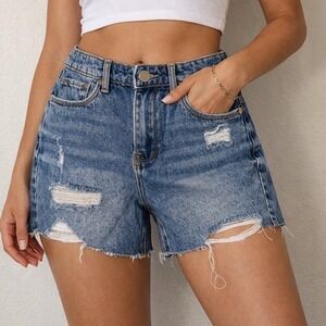 Blank NYC High Waisted Distressed Denim Shorts Medium Wash Blue Size 24